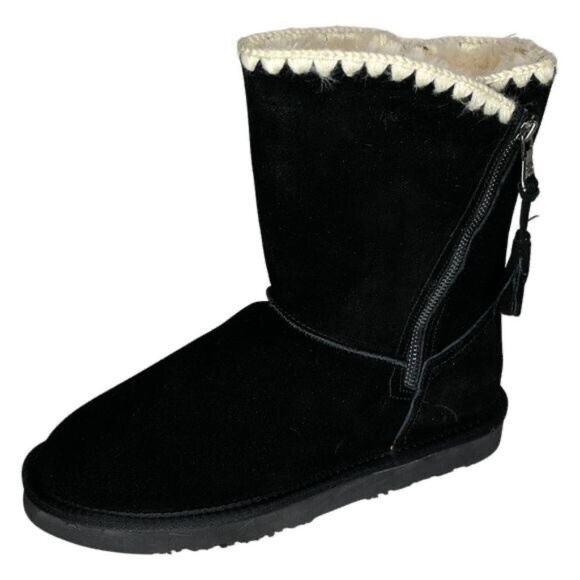Lamo Water Resistant Suede Winter Boots Luna Black Mid Calf Faux Fur Size 7 NIB - Picture 1 of 4